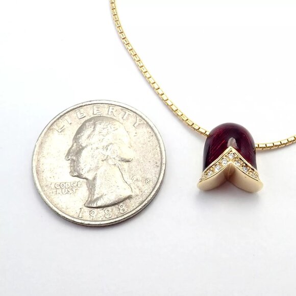 Authentic! Fabrege Diamond Tulip Red Enamel Pendant Necklace - Picture 6 of 11